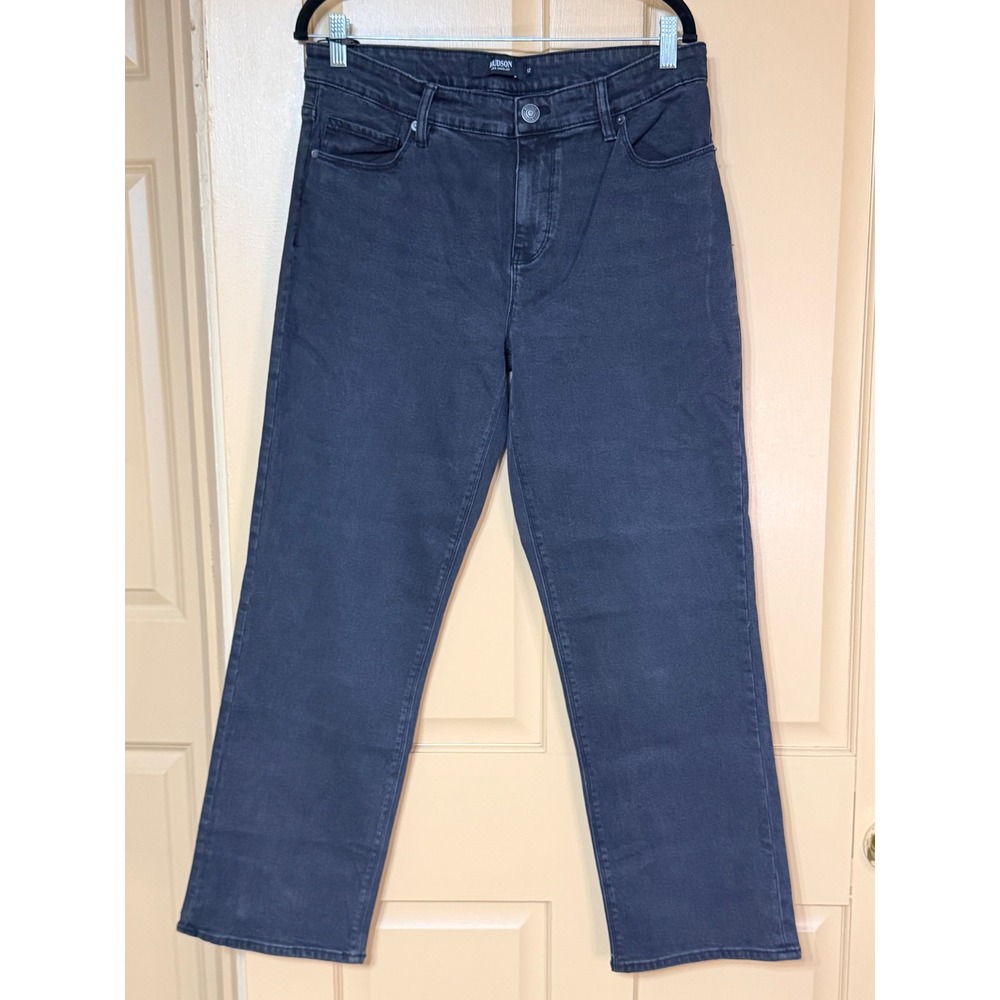 Hudson Los Angeles Straight Leg Jeans Faded Black High Rise Denim Size 12
